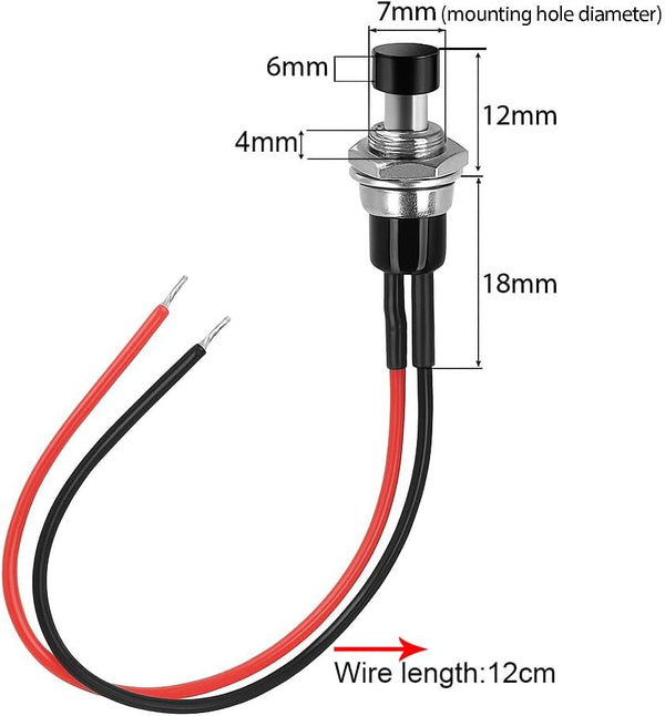 Pulsador Momentáneo 7 mm Gebilder Pre-cableado SPST 1A