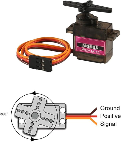 Servomotor MG90S 360° 9G con Engranajes Metálicos – Micro Servo de Rotación Continua