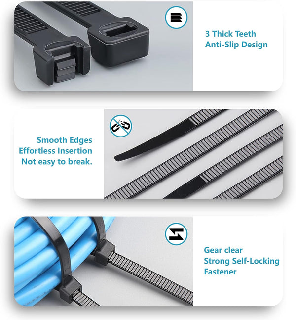 Bridas Nylon Negras UV Resistentes – 4”-10cm,  6”-15cm,  8”-20cm y 12”-30cm (Pack 10 unidades)