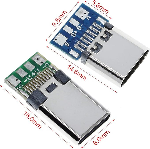 Conector USB 3.1 Tipo C 24 Pines Macho y Hembra con Placa PCB para Soldadura