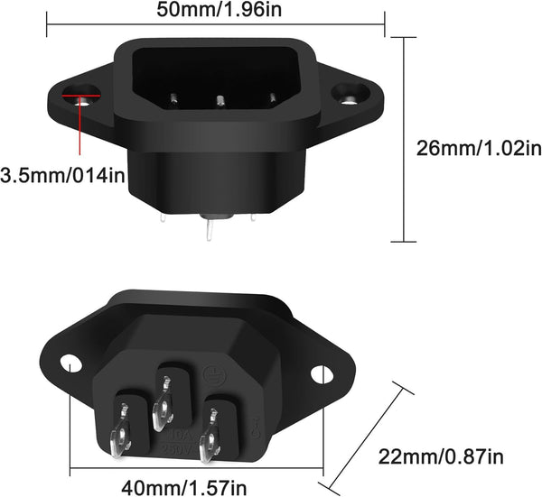 Conector IEC320 C14 Macho para Panel – Individual