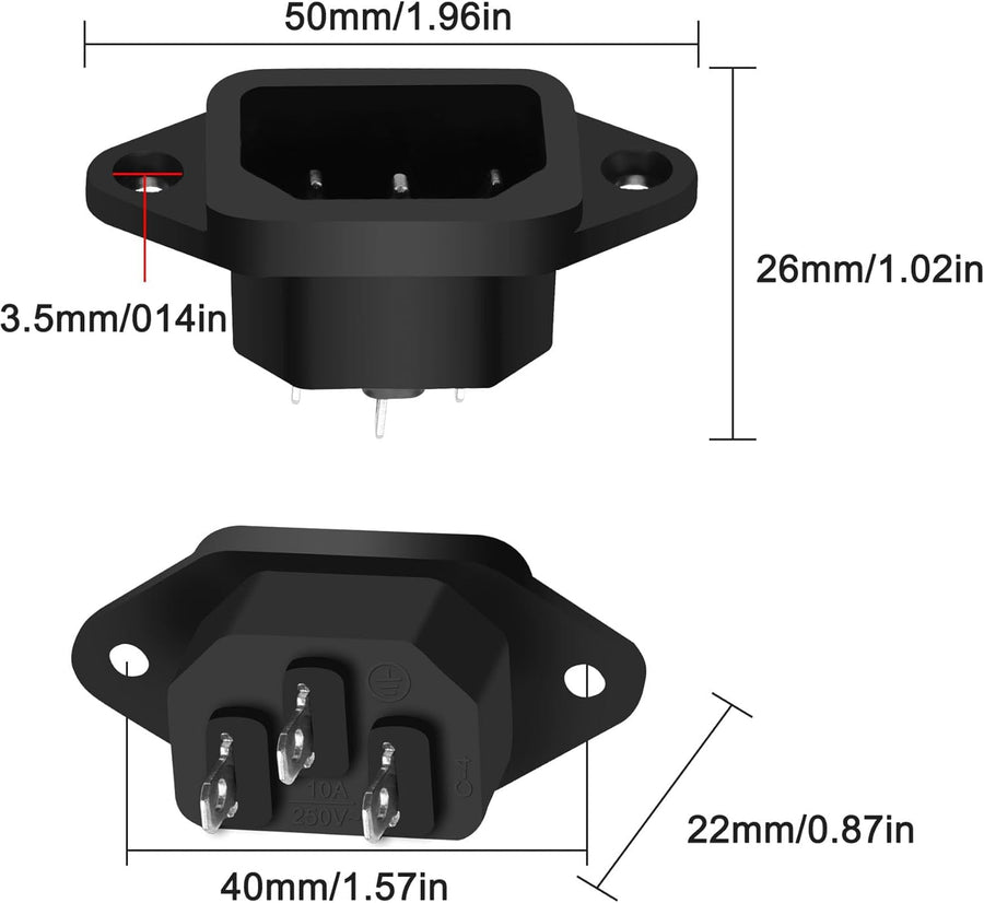 Conector IEC320 C14 Macho para Panel – Individual