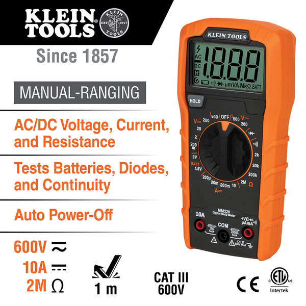 Kit de Pruebas Eléctricas con Multímetro Digital CAT III 600V – MM320KIT Klein Tools